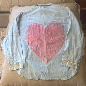 One Teaspoon Denim Shirt with Red heart on back Sz XL